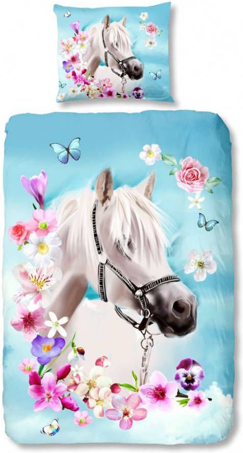 Good Morning kinderdekbedovertrek Horse aqua blauw 140x200/220 cm Leen Bakker online kopen