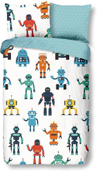 Good Morning kinderdekbedovertrek Robots multikleur 140x200/220 cm Leen Bakker online kopen