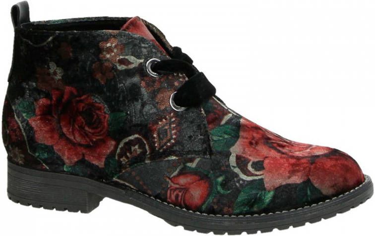 Marco Tozzi veterschoenen met all-over print zwart -  Dekbedovertrekshoponline.nl