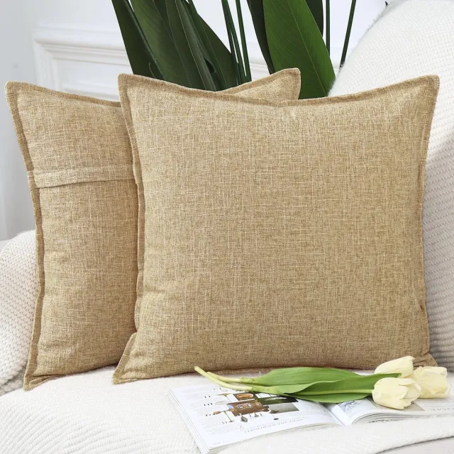 Unyqoos ® Set van 2 Stijlvolle Linnen Kussenhoezen voor Bank en Slaapkamer, Beige, 60 x 60 cm