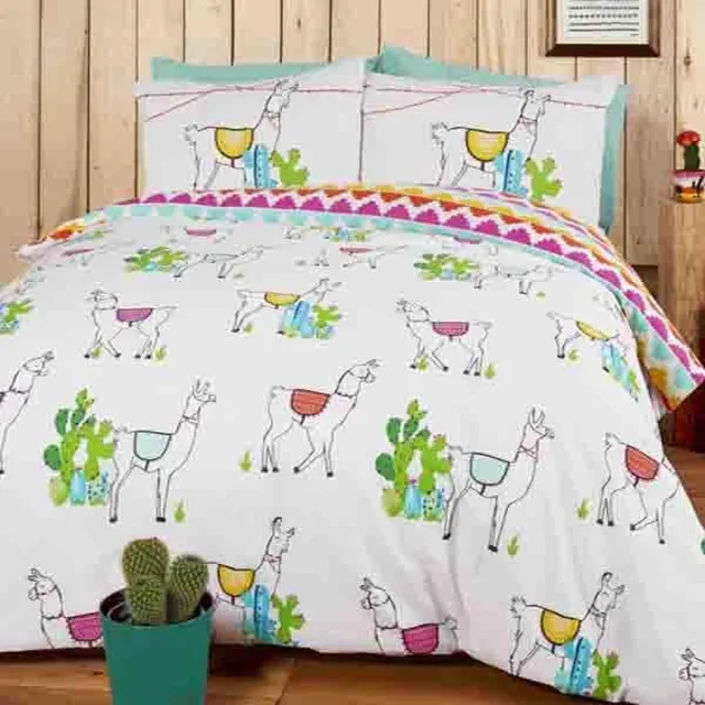 Great British Design Lama en cactussen dekbedovertrek - met 1 kussensloop wit