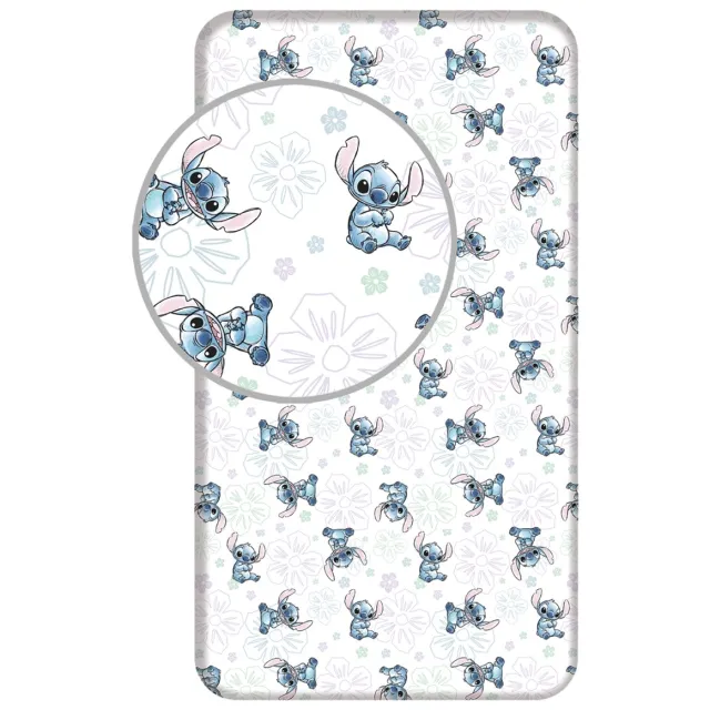 Lilo & Stitch Disney Lilo & Stitch Hoeslaken Ohana - Eenpersoons - 90 x 200 cm - Katoen Wit