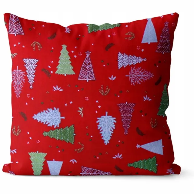 DOMAREX Kerst Kussenhoes 40x40 cm - Decoratief & Feestelijk Kleurrijke Kerstbomen
