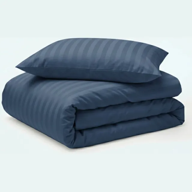 decoware Peuterbed Dekbedovertrek Hotelstreep 120x150 cm - Blauw - Katoensatijn - Voor Peuterbed - Met Kussensloop