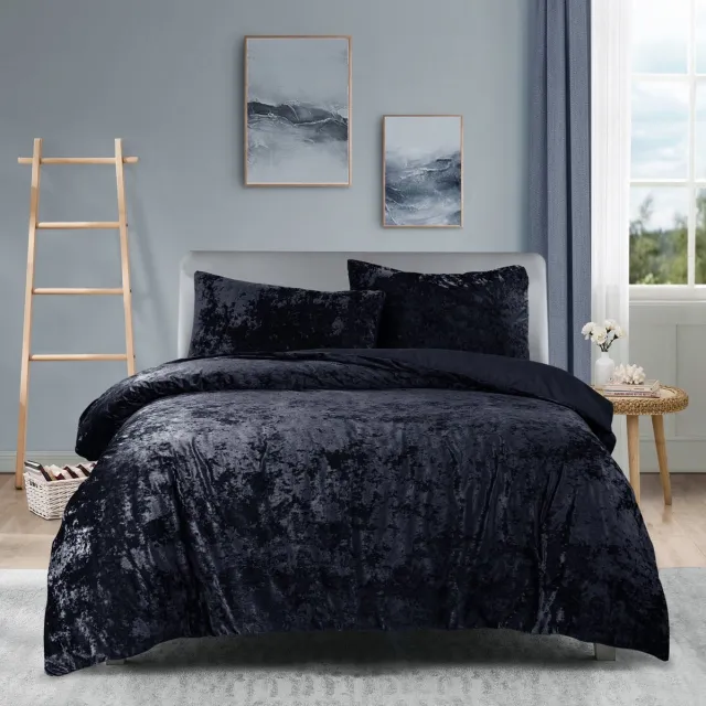 princessdekbedden Princessdekbedovertrek Crushed Velvet -Soft Touch - Fluweel - Dekbedovertrek met Drukknopen-Tweepersoons -200x200/220 cm +2 kussenslopen 60x70 cm-Zwart