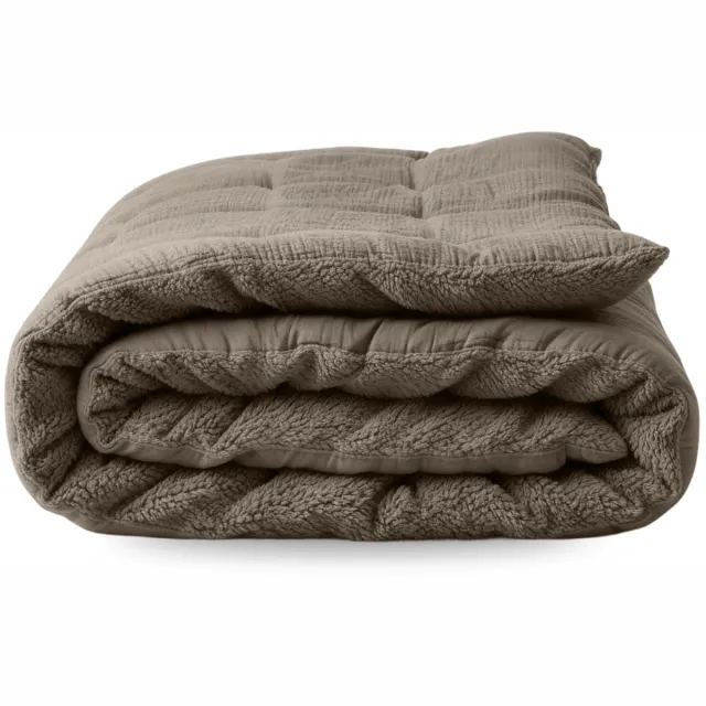 Zelesta Teddy Katoen Mousseline - Dekbed zonder overtrek Katoen - Wasbaar hoesloos dekbed - 2 in 1 - Taupe - 200x200cm