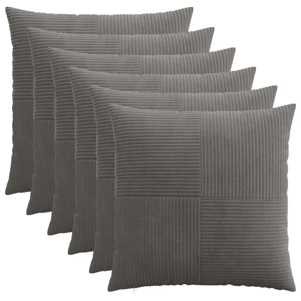 vidaXL Kussensloop 6 st ALMELO Donkergrijs 65 x 65 cm corduroy, foto 3