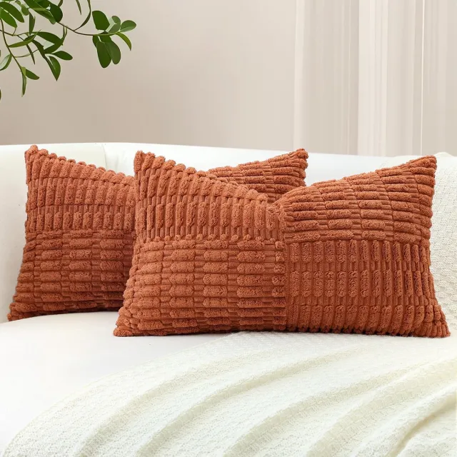 Unyqoos Set van 2 decoratieve corduroy kussenslopen met gestreept boho design Roest