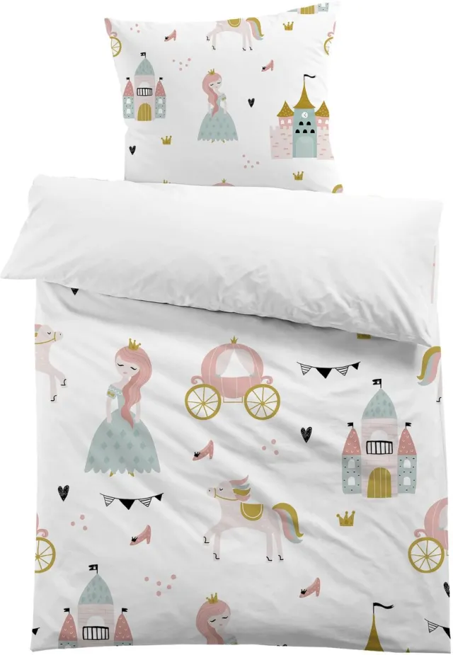 Ibenzoa Buitengewoon Kinderbeddengoed met Prinses en Eenhoorn Thema voor Meisjes, Microvezel, 3D Ontwerp