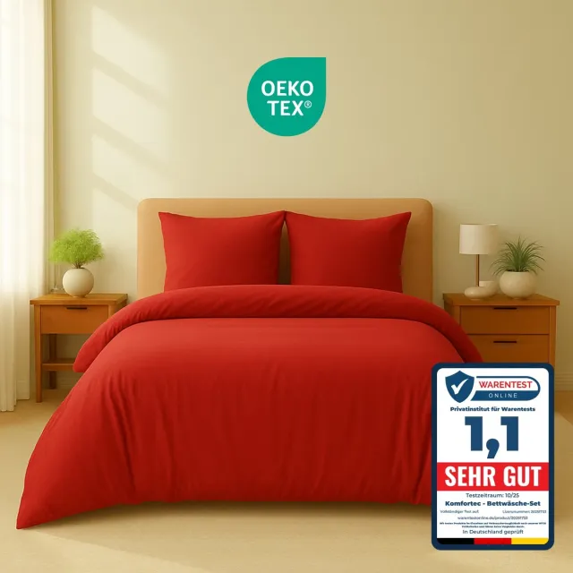 Komfortec Premium Dekbedovertrek 135x200 cm + 2x Kussensloop 60x70 cm - 100% Microvezel - 90 g/m² - 3-Delige Superzachte Beddengoedset - met Rits - Rood
