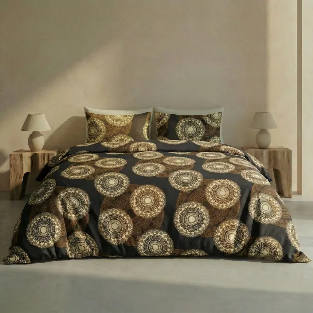 SENZA DONNA 100% Premium Katoen Satijn Dekbedovertrek 140x200/220-1x60x70 cm ( 260 cm Lang ) CIRCLES Multi