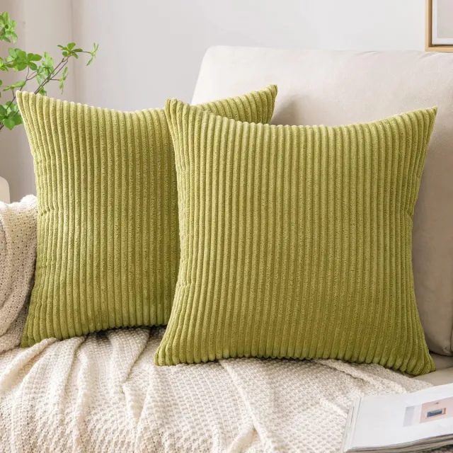 Famanu Set van 1 stuk ribfluwelen sierkussensloop corduroy decoratief bankkussen zacht 50 x 50 cm grasgroen