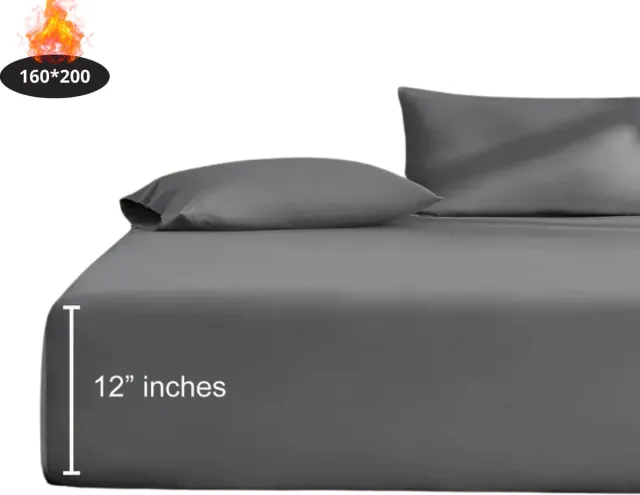 Livano Hoeslaken Set - Inclusief Kussensloop - 3 Delige Set - Beddengoed - Fitted Sheet - Pillow Case - Bed - Donkergrijs 160 x 200