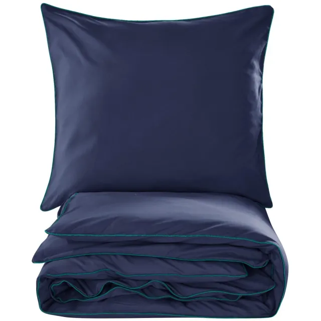 Unyqoos Luxe tweedelige beddengoedset van katoen-microvezel in marineblauw 135 x 200