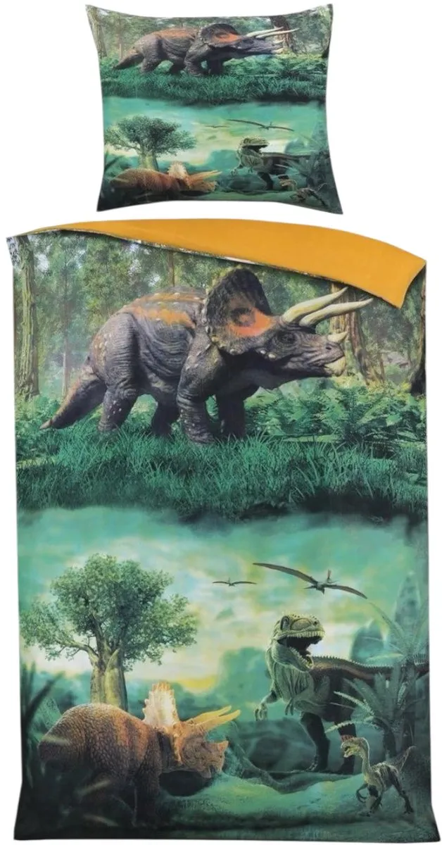 Husch Kinderdekbedovertrek Dinosaurs - 140x200/220 - Dinosaurussen - Groen/Multi
