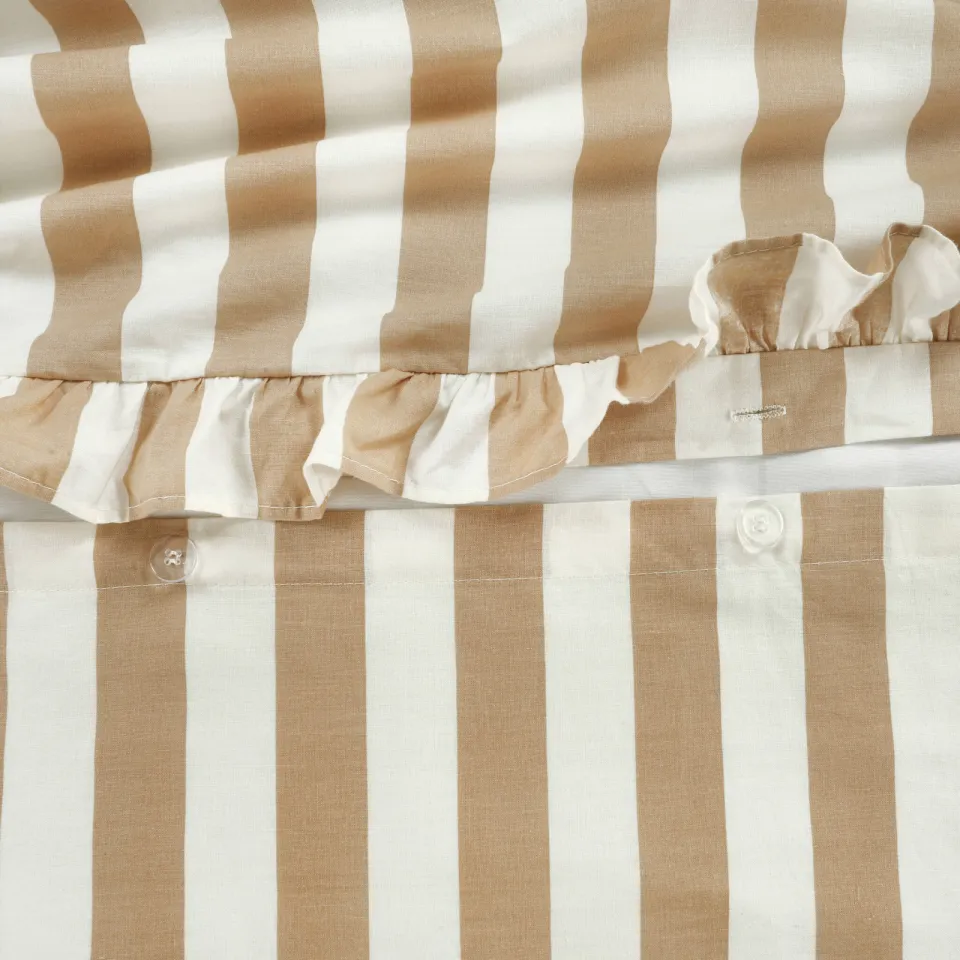 NOUS Living katoenen dekbedovertrek gestreept ruffle beige, foto 5