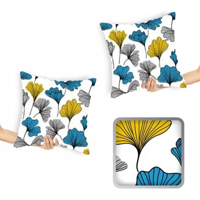 Designpremium 2x Katoenen Satijnen Kussenslopen 40x40cm - Ginkgo Blad Patroon Veelkleurig