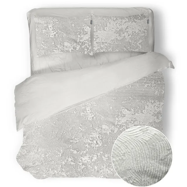 Eleganzzz Dekbedovertrek 3D Embossed Velvet Wave - Off White - Dekbedovertrek 240x200/220cm - Velvet Dekbedovertrek - 100% Velvet - Lits Jumeaux dekbedovertrekken - Effen Dekbedovertrek