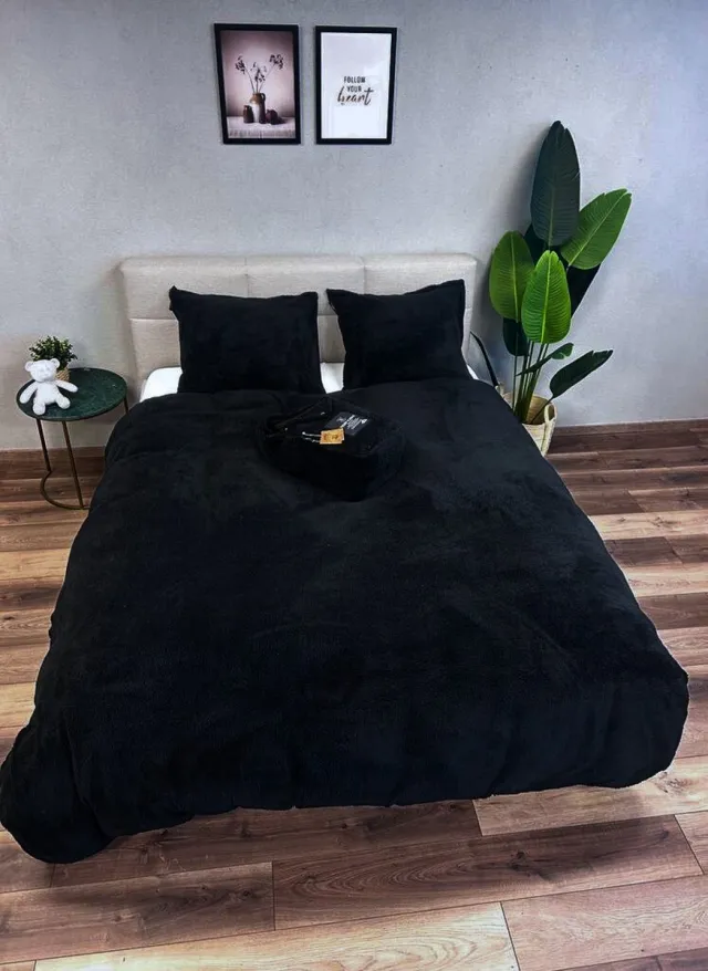 Beau Maison Teddy Fleece dekbedovertrek Black 240x200/220 cm Zwart