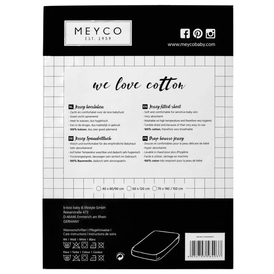 Meyco jersey baby hoeslaken ledikant 60x120 cm wit, foto 4