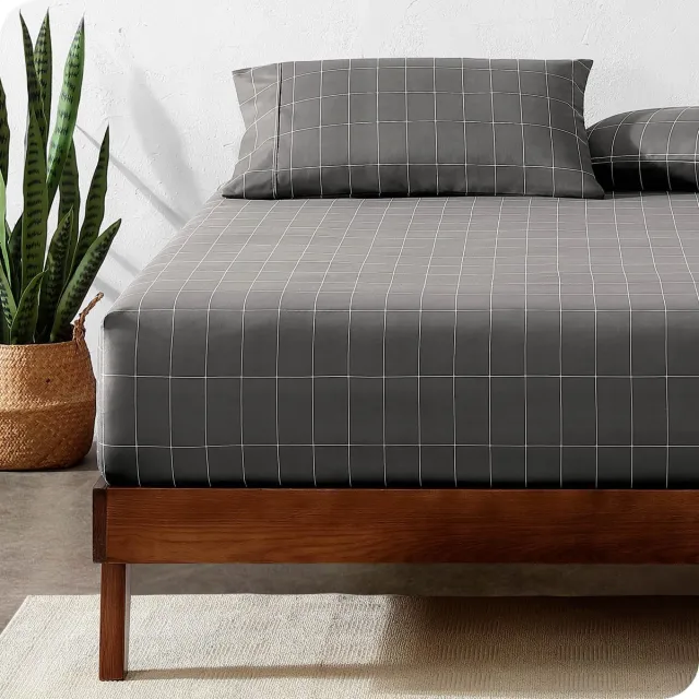 Ibenzoa Hoofdkussenhoes Premium 1800 Geborsteld Polyester Microvezel Extra Zacht, Kleurbestendig, Vlekbestendig, Diepe Zakken 200 x 200, Grid Grijswit