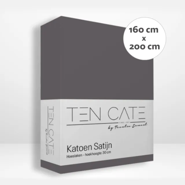 Ten Cate Hoeslaken - Hoeslaken 160x200 - Katoensatijn - Hoeslakens - Geschikt voor boxspring en matras - Hoekhoogte 35cm - Elastiek Rondom - Strijkvrij - Antraciet