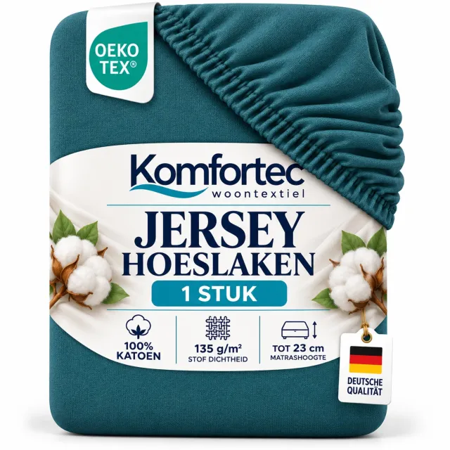 Komfortec Katoen Stretch Hoeslaken 140x200 cm – 100% Katoen – Geschikt voor Matrassen tot 23 cm – Rondom Elastiek – Zacht & Ademend – Donkergroen