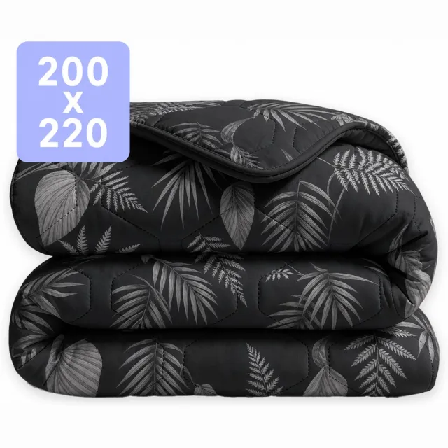Happybed Dekbed zonder overtrek 200x220 + instopstrook - Wasbaar Dekbed - Bedrukt dekbed zonder hoes - Hoesloos Dekbed - Tweepersoonsdekbed - Black Leaves
