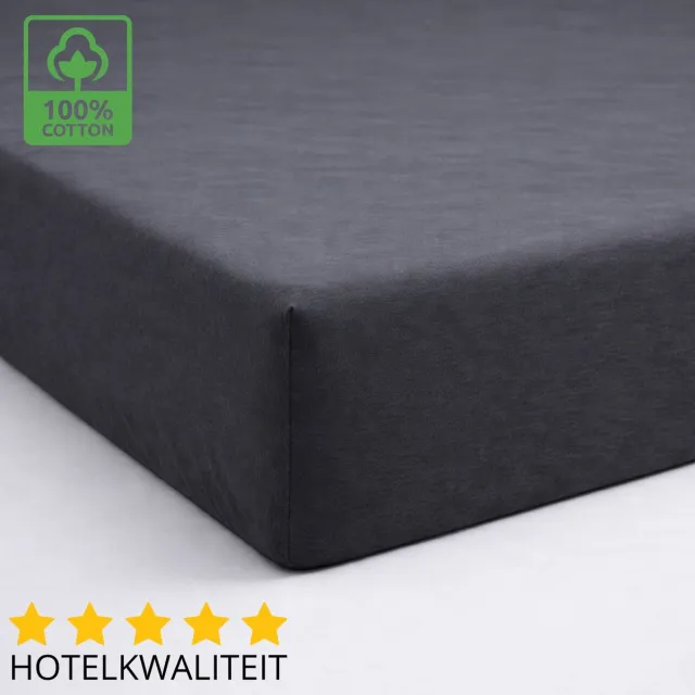 Sleeps Dubbel Jersey Hoeslaken Katoen Antraciet - 200 x 220 cm - Zware Kwaliteit - Strijkvrij
