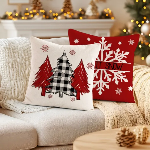eCarla Twee kussensloop 45 x 45 cm Kerstmotief B Rood, Wit, Zwart, Beige