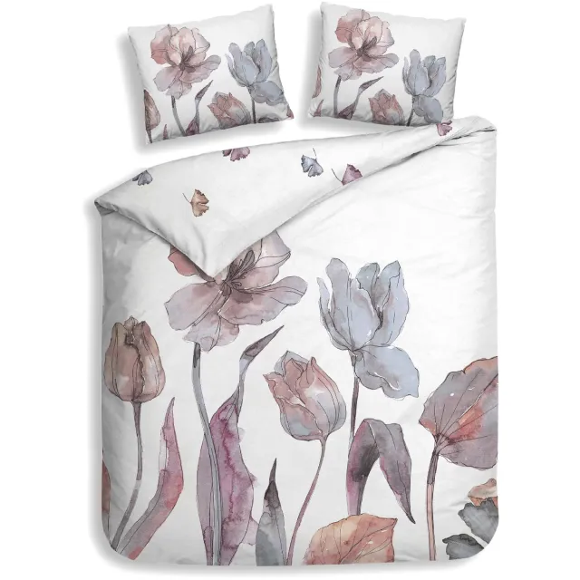 Heckettlane Dekbedovertrek Zeljko - Bedlinnen met Bloemen print - 240x200-220 cm - Lits-Jumeaux - Wit - Dekbedovertrek van 100% Katoen-Satijn White