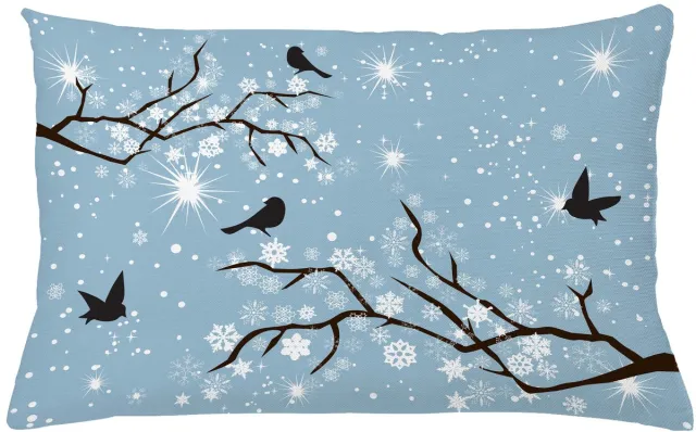 ABAKUHAUS Snowy-Bomen Kussenhoes, Vogels Schneeflocken, Digitale Print, Waterbestendig, Kleurecht, Wasbare Kussenhoes met Ritssluiting, 65 x 40 cm, Donkergrijs Blauw Grijs Grijs