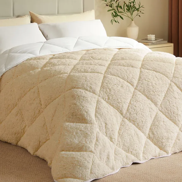 CASABEL FLANDRIA Sherpa Winterdekbed Omkeerbaar 600 g/m², Extra Warm, Zacht en Pluizig, 240x260cm, 2 Personen, Taupe Beige