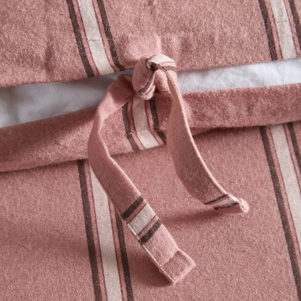 NOUS Living flanellen gestreepte 2-persoons dekbedovertrek 200x220 cm - roze