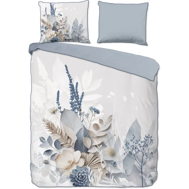 Descanso dekbedovertrek bloemen en bladeren - Lits jumeaux 240x200/220 cm - Grijs - 100% Katoen satijn Grey