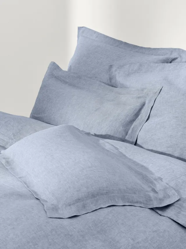 Westwing Collection Linnen dekbedovertrek Linna met Oxford rand Blauw