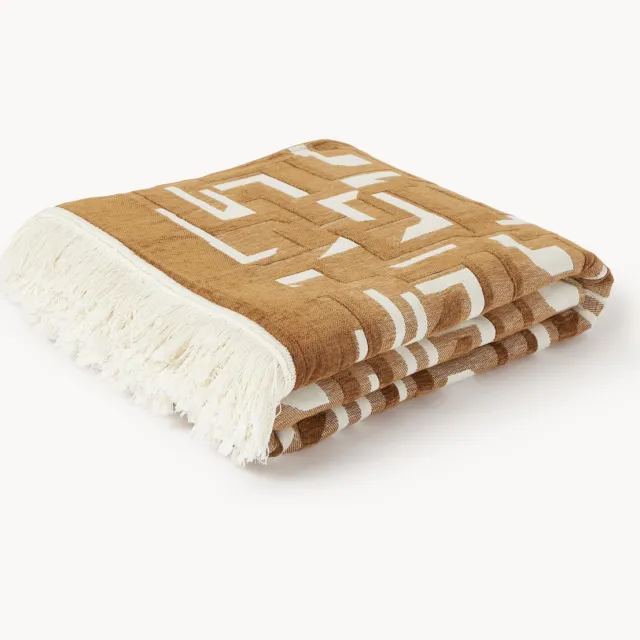 Westwing Collection Jacquard bedsprei Fran met franjes Wit, Terracotta