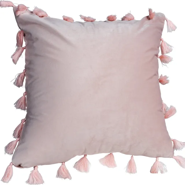 QUVIO Kussensloop met franjes - Kussensloop - Kussenhoes - Kussenhoesje - Sierkussen - Kussenbeschermer - Omtrek kussen - 45 x 45 cm - Licht roze Lichtroze