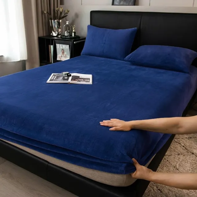Ibenzoa Winter Warmte Flanel Fleece Hoeslaken voor Comfortabele Nachten 140 x 200 cm donkerblauw