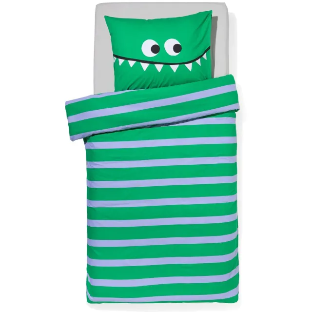 HEMA Kinderdekbedovertrek zacht katoen monster groen (groen)