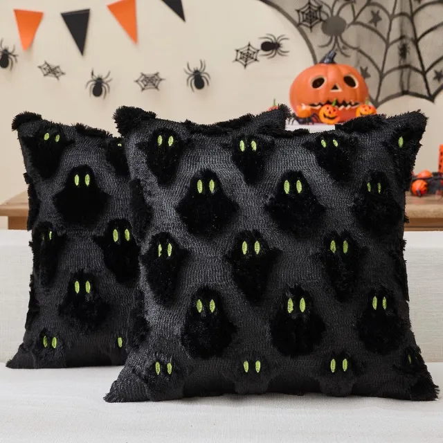 KZQ 2 Stuks Halloween Kussenslopen 45x45 cm met Grappige Spookprint voor Herfstdecoratie, Binnen en Beddengoed-Zwart