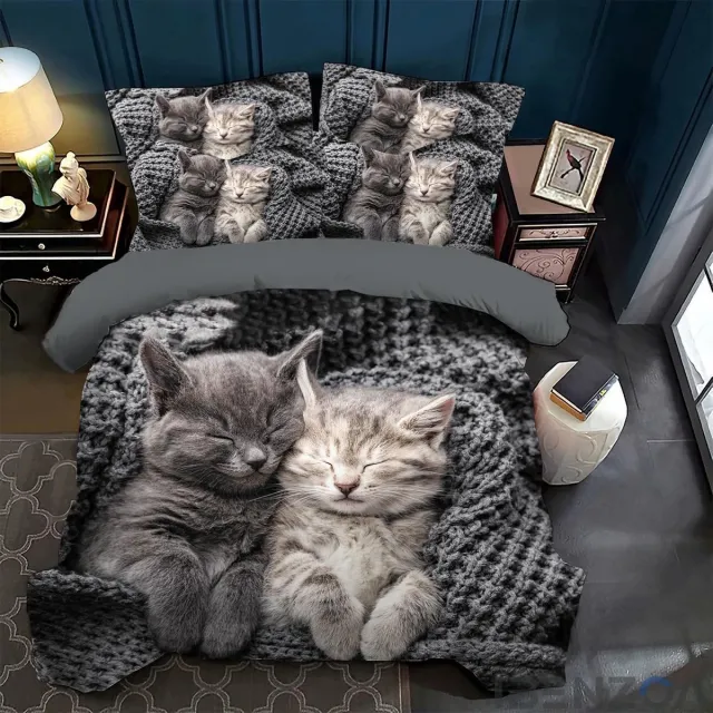 Ibenzoa Katten Dekbedovertrek - 3D Kattenmotiv - Microvezel Multicolor