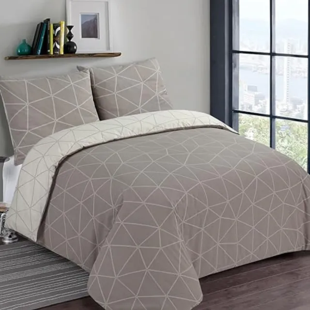 Nazik Living Dekbedovertrekset Hugo Beige - 100% Katoen - 260 x 240 cm - 2 Kussenslopen 65 x 65 cm - Oeko-Tex
