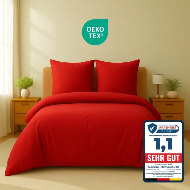 Komfortec Premium Dekbedovertrek 240x220 cm + 2x Kussensloop 80x80 cm - Geborsteld 100% Polyester Microvezel 90 g/m² - 3-Delige Superzachte Beddengoedset - Rood