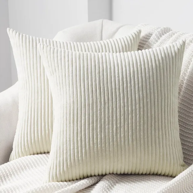 Ibenzoa Kussensloop Set van 2 Stuks met Zacht Gestreept Corduroy Fluweel en Verborgen Ritssluiting wit