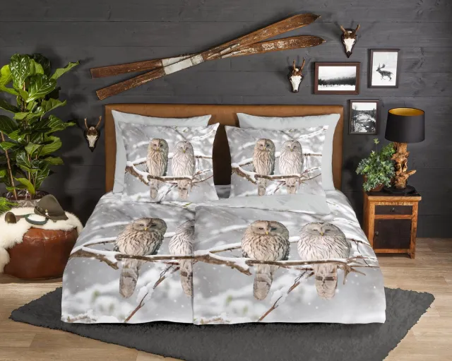 Good Morning dekbedovertrek uilen in winterlandschap - Grijs - 100% Katoen flanel Grey
