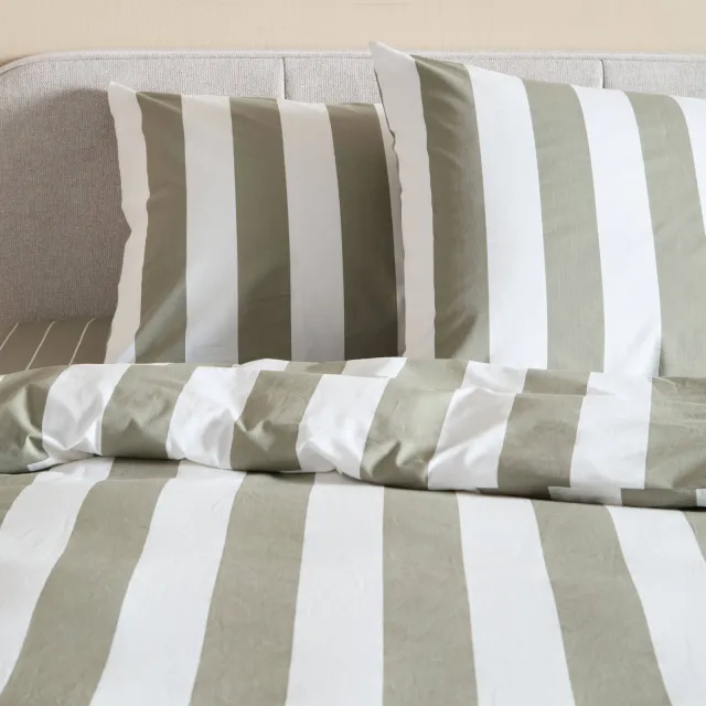 NOUS Living gestreepte katoenen dekbedovertrek groen/offwhite, foto 2