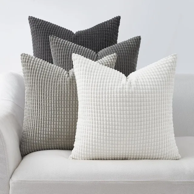 Famanu Corduroy ribfluweel kussenhoezen set van 4 (45x45 cm) – kleurverloop donkergrijs – superzacht geribbeld ribfluweel – woonkamer/slaapkamer