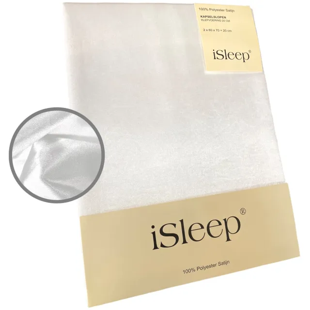 iSleep Beauty Kapselsloop (2 stuks) - 60x70 cm - Satijnen Kussensloop – Antiallergeen – Voor Huid & Haar - Wit