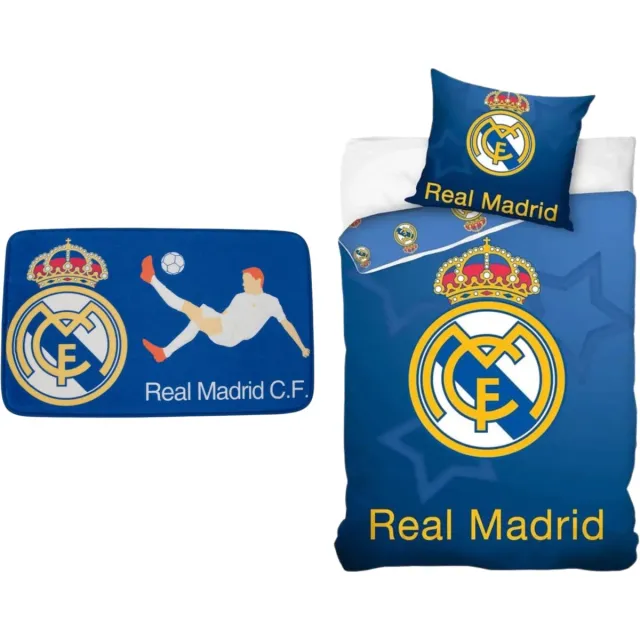 Real Madrid CF Real Madrid slaapkamerset; dekbedovertrek en vloerkleed Blauw